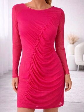 HALARA Hot Pink Long-Sleeve Ruched Bodycon Dress